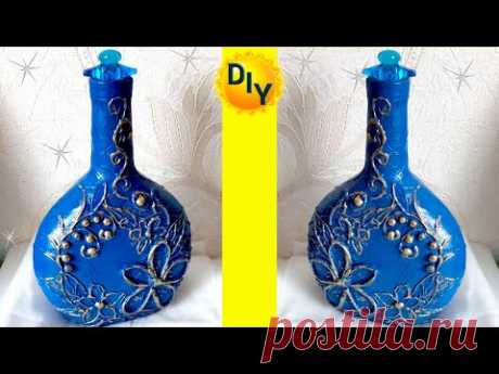 Декор  бутылки бумагой и клеевым пистолетом . DIY/рукоделие