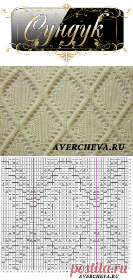 Ажурные ромбы спицами от Елены Аверчевой