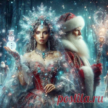 Снегурочка: Магия Зимнего Леса с Дедом Морозом. Картинка из нейросети Dalle - Dalle примеры промтов - Форум ИИ о нейросетях - Yes Ai