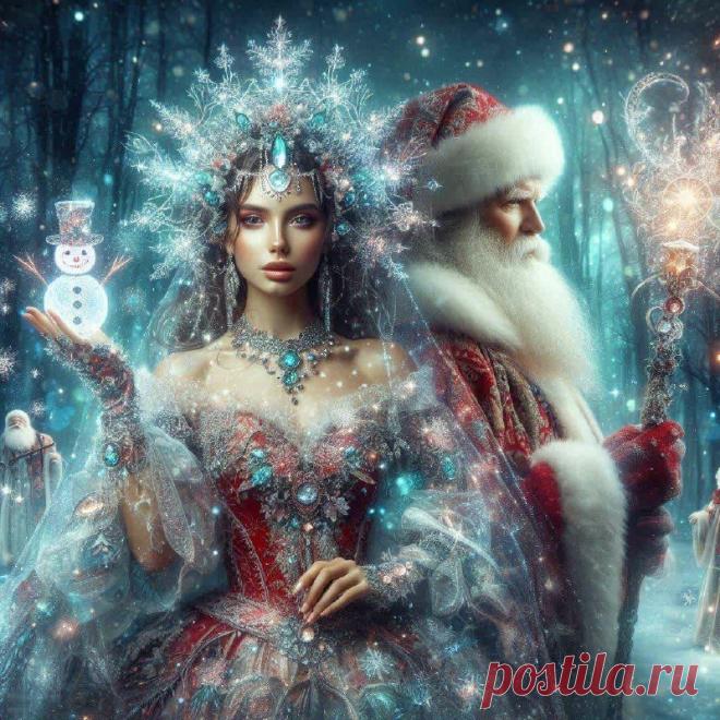 Снегурочка: Магия Зимнего Леса с Дедом Морозом. Картинка из нейросети Dalle - Dalle примеры промтов - Форум ИИ о нейросетях - Yes Ai