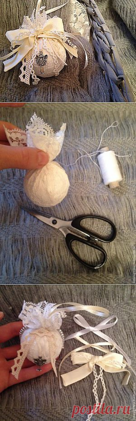 Кружевной шарик на елку в винтажном стиле - Ярмарка Мастеров - ручная работа, handmade