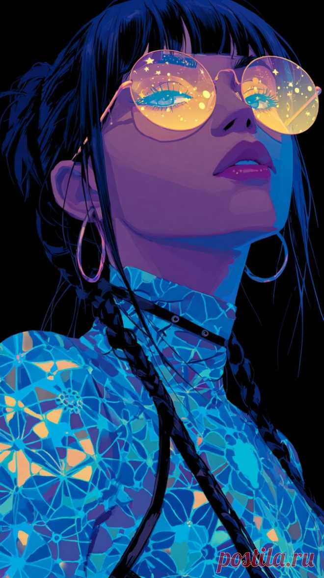 Неоновый блеск: геометрия и яркий макияж в стиле китч. Изображение из нейронной сети Миджорни - Midjourney примеры промтов - Форум ИИ о нейросетях - Yes Ai