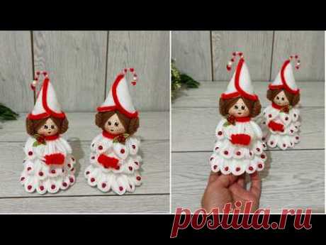 Отличная идея с рулоном туалетной бумаги и подушечкой для макияжа на новый год🎄Легко и красиво❄️