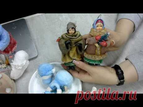 Ватные игрушки. Окрашиваем снеговика. Елена Васько