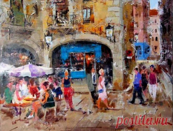 Водоворот городской жизни. Художник Josep Costa Vila