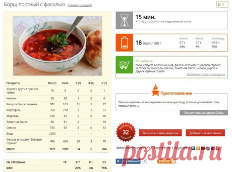 борщ постный с фасолью