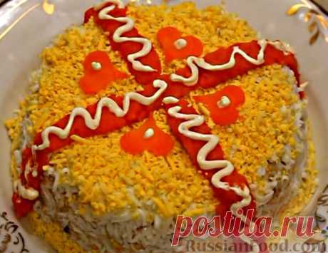Рецепт: Салат "Юбилейный" с куриными сердечками на RussianFood.com