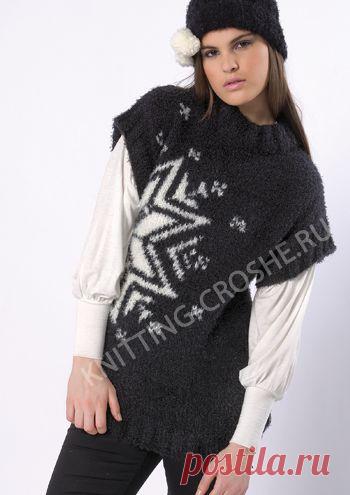 Женская вязаная туника с жаккардовым узором «Снежинка»