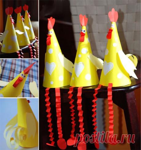 Курочки из цветной бумаги. Делаем с детьми.