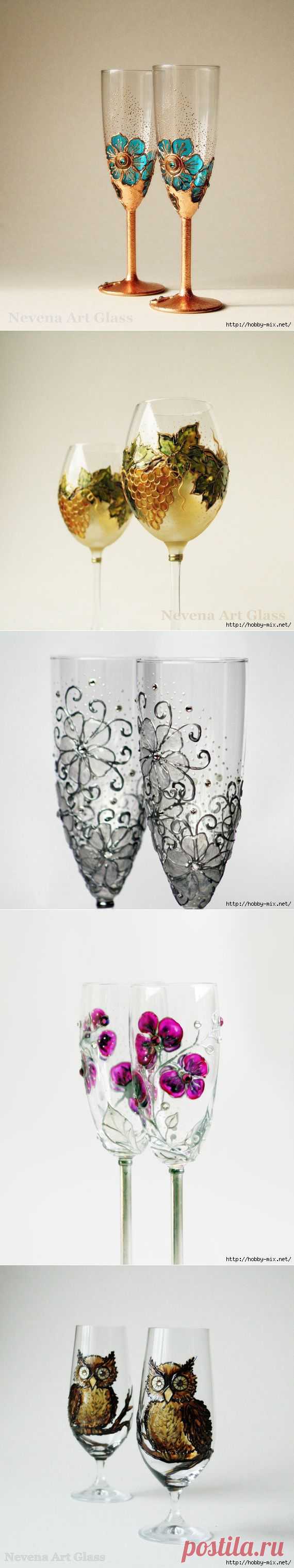 декор  бокалов от NevenaArtGlass (Болгария).