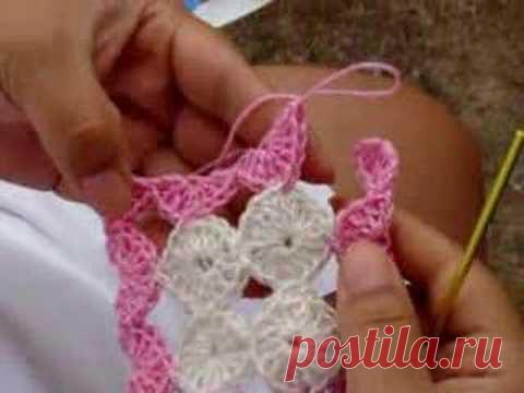 Квадрат из круглых мотивов без отрыва нити - видеоурок.