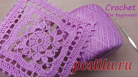 КВАДРАТНЫЙ МОТИВ вязание крючком для начинающих EASY Crochet for beginners motif tutorial patterns