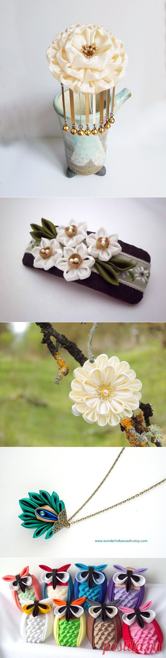 tsumami kanzashi - безумно красивые украшения из лент и ткани!