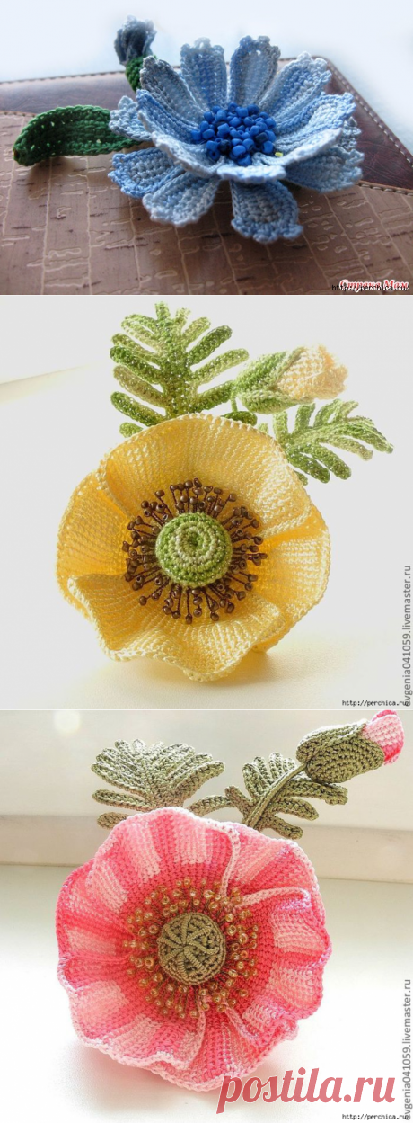 Объемные цветы в тунисской технике и идеи их применения — Рукоделие