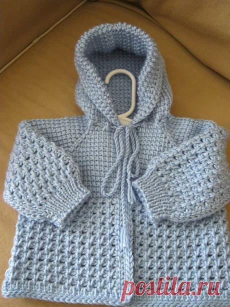 Light Blue Crochet Baby Sweater with Hood for от ForBabyCreations