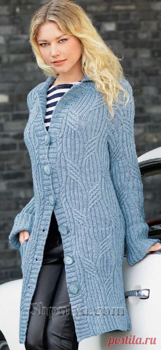 www.SHPULYA.com - Длинный жакет с косами, вязаный спицами
