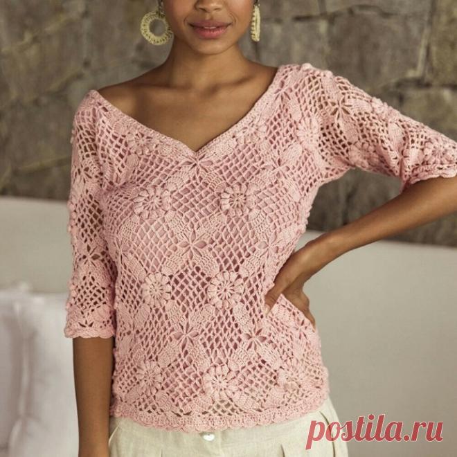 Джемпер ажурными мотивами крючком