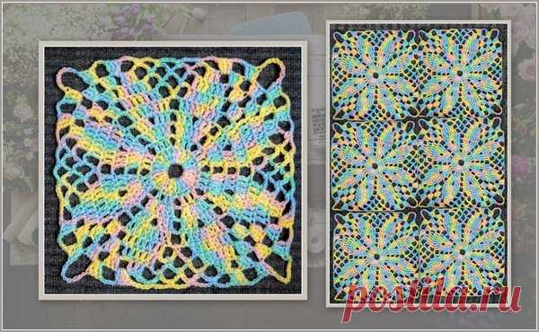 Вязание квадратного мотива крючком | Уголок рукоделия 