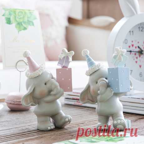 Miz 1 Pair Home Decoration Accessories Animal Figure Festivial Party Decor Birthday Gift for Kids Cute Elephant Statue купить на AliExpress