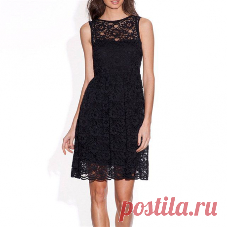 Sleeveless Lace Dress with Slash Neckline  £20.30  
The lace dress is the in-thing this season for any self-respecting wardrobe! This feminine and romantic sleeveless lace dress has a beautiful slash neckline for a truly fresh look! 65% cotton, 35% polyamide.Slash neckline at the front and V-back. Darts at the bust. Elasticated at the waist. Length approx. 90 cm. Fully lined in 70% polyester, 30% viscose.