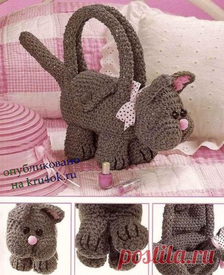 Вязаная сумка — котенок