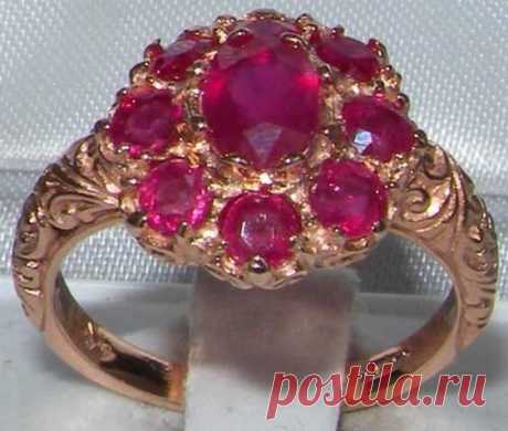 *This ring is made from 375 9K (9ct 9Kt) Rose Gold with Genuine Natural Rubies. Like all my jewelry pieces, this ring is made in my own workshop. A beautiful Ruby Ring set with a center 7x5mm…