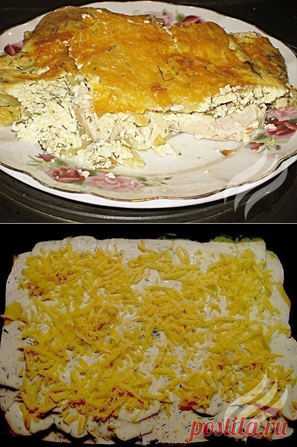 Сытная куриная запеканка с картофелем и сыром.