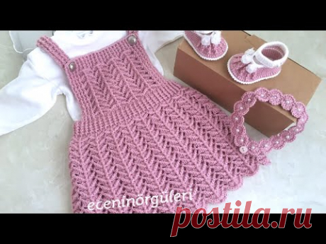 Вязаная крючком красивая модель Вязаное платье-салопет / Платье-модель для садовника