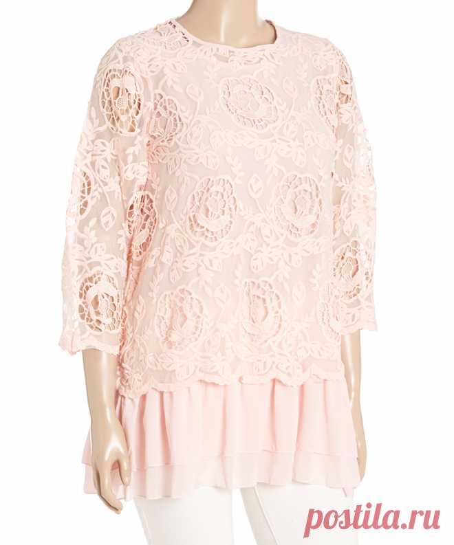 Simply Couture Blush Sheer Crochet Ruffle-Hem Top - Plus | zulily