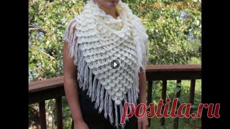 Шаль узором крокодиловая кожа (Shawl pattern crocodile skin) В этом видео уроке я расскажу Вам как связать Шаль узором крокодиловая кожа (Shawl pattern crocodile skin). Шаль выполнена узором чешуйки,которые напо...
