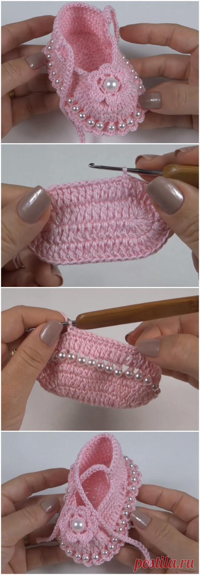 Crochet Baby Booties With Pearls - ilove-crochet