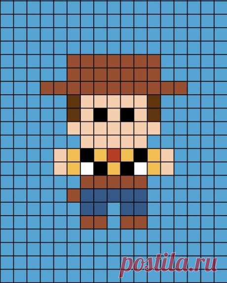 a pixellated image of a man's face in blue and yellow squares,