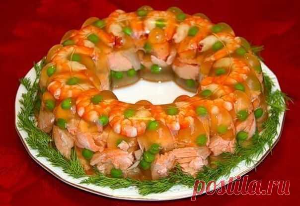 Заливное из сёмги с креветками