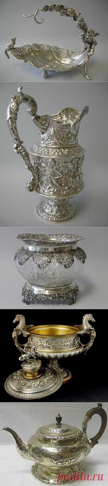 Старинное столовое серебро.