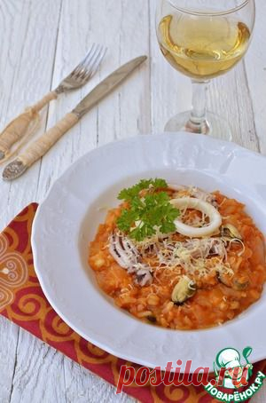 Ризотто томатное с морепродуктами и сыром в мультиварке - кулинарный рецепт