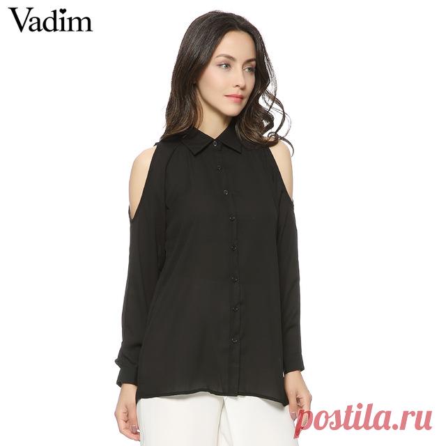 Женщины с плеча длинные рубашки sexy шифон топы turn down воротник блузки Blusas Femininas длинным рукавом повседневная плюс размер LT426 купить в магазине vadim Official Store на AliExpress