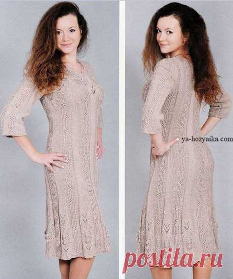Платье вязаное спицами. Прекрасная модель для весеннего сезона
