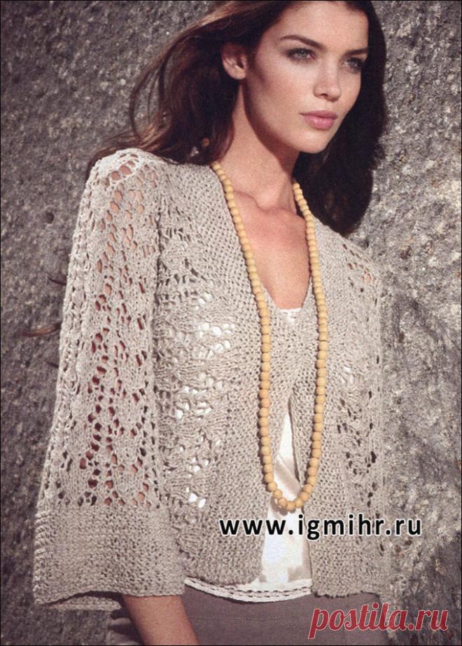 Винтажный ажурный жакет, связанный поперек. Спицы