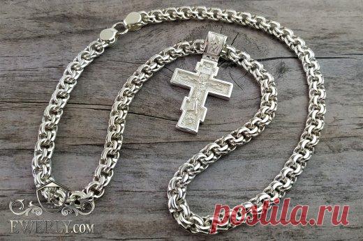 Серебряная цепь Бисмарк с крестом купить 151019KX - интернет магазин EWERLY.com (Киев, Одесса, Минск, Москва, СПБ ...)