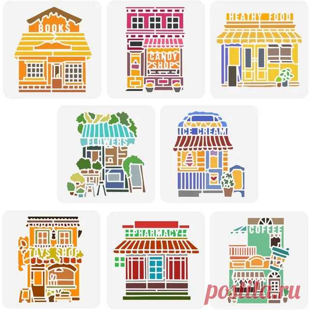 Plantillas de plástico para casa de piezas, 5,9x5,9 pulgadas, librería de mascotas, tienda de juguetes de dulces, plantilla de tienda de flores, helado, 8 unidades - AliExpress