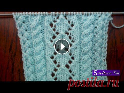 Ажурный Фантазийный узор для отделки Свитера, Пуловера, Джемпера. Узоры, Вязание спицами № 100 Как вязать Ажурный Фантазийный узор для отделки Свитера, Пуловера, Джемпера. Ажурные Узоры с косами, ажурными ромбами - Вязание спицами МК для начинаю...