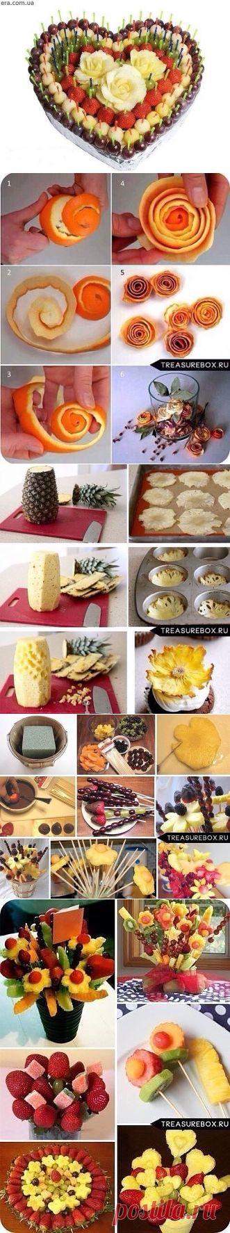 Как делать цветы и букеты из фруктов.