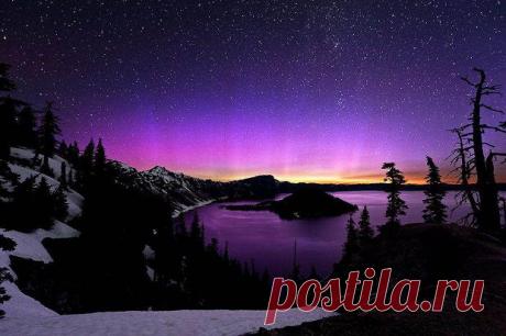Фантастическое сияние на озере Кратер Лейк