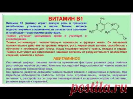 Витамин В1 (тиамин) - физиологическая роль, симптомы дефицита, содержание в продуктах питания. Инструкция по применению витамина В1