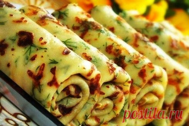 Блины с зеленью,сыром и чесноком.