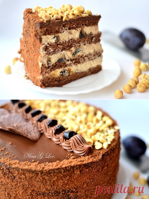 Шоколадный торт с "пьяным" черносливом и карамельно-сливочным кремом