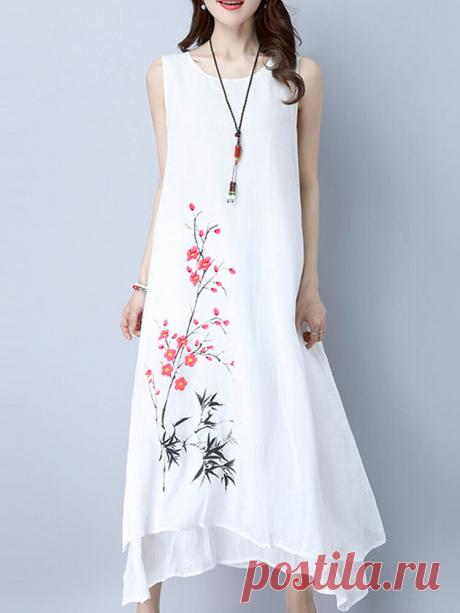 Многослойное трапеция макси без рукавов с цветочным принтом и круглым вырезом Платье Ваш друг поделился с вами модным сайтом и дает вам скидку до 20%! требуй это сейчас.