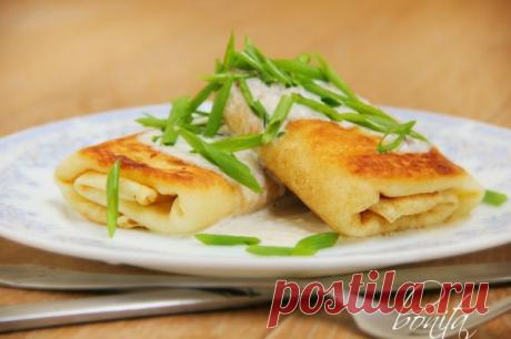 Блины фаршированные языком со сметанным соусом | Вкусные рецепты