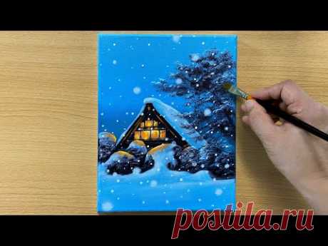 Falling Snow / Acrylic painting for beginners / STEP by STEP #163 / 눈내리는 풍경 아크릴화