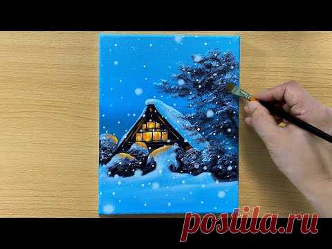Falling Snow / Acrylic painting for beginners / STEP by STEP #163 / 눈내리는 풍경 아크릴화